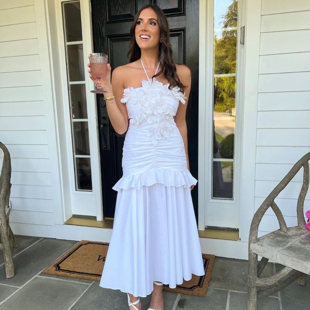 Carolina Herrera Flower-Embellished Cut-Out Dress